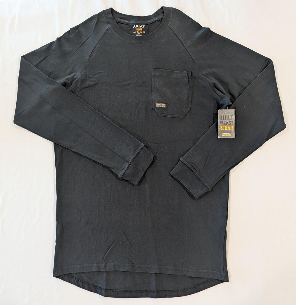 Ariat Shirt Mens M Black Long Sleeve Rebar Work Pocket Tagless Workwear Tee
